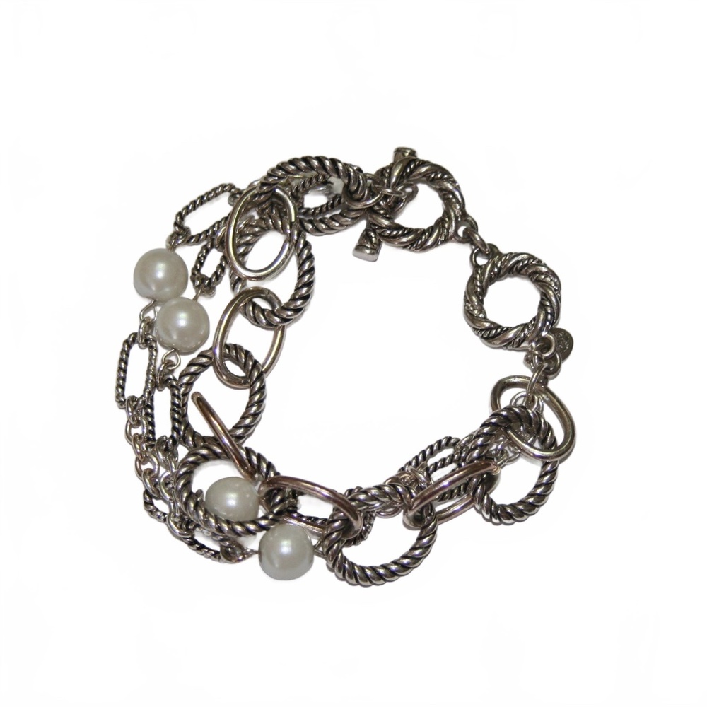 Premier Designs Link Bracelet in Silver-tone and Faux Pearl
